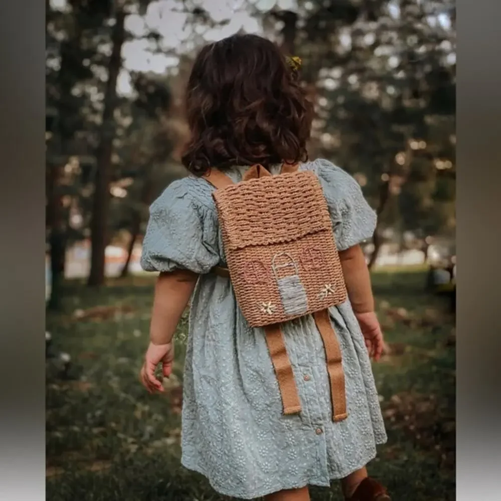 New Darling Little Cottage Shaped Woven Backpack
